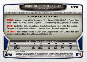 2013 Bowman - Chrome Prospects #BCP72 Christian Bethancourt Back