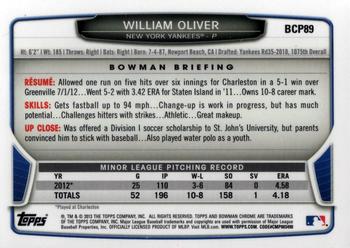 2013 Bowman - Chrome Prospects #BCP89 William Oliver Back