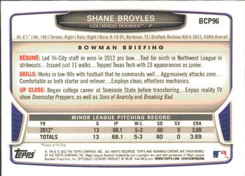 2013 Bowman - Chrome Prospects #BCP96 Shane Broyles Back