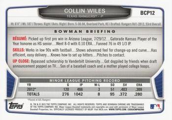 2013 Bowman - Chrome Prospects #BCP12 Collin Wiles Back