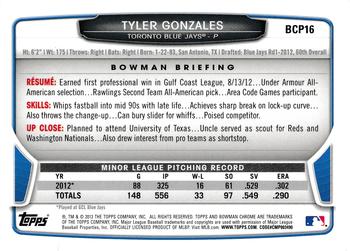 2013 Bowman - Chrome Prospects #BCP16 Tyler Gonzales Back