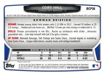 2013 Bowman - Chrome Prospects #BCP26 Cory Hall Back