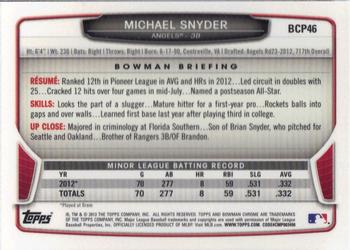 2013 Bowman - Chrome Prospects #BCP46 Michael Snyder Back
