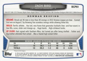 2013 Bowman - Chrome Prospects #BCP61 Zach Bird Back
