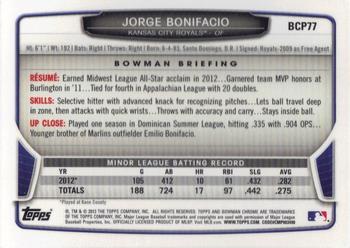 2013 Bowman - Chrome Prospects #BCP77 Jorge Bonifacio Back