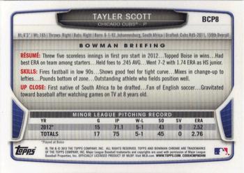 2013 Bowman - Chrome Prospects #BCP8 Tayler Scott Back