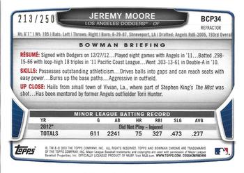 2013 Bowman - Chrome Prospects Blue Refractors #BCP34 Jeremy Moore Back