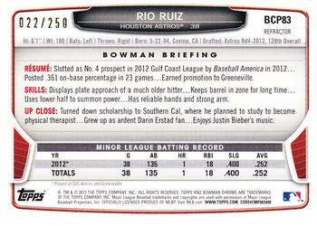 2013 Bowman - Chrome Prospects Blue Refractors #BCP83 Rio Ruiz Back