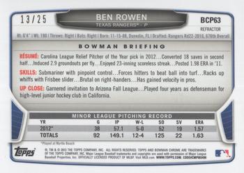 2013 Bowman - Chrome Prospects Orange Refractors #BCP63 Ben Rowen Back