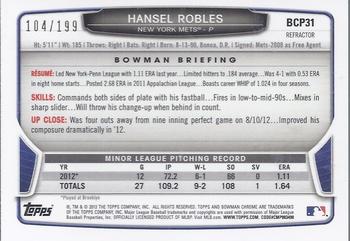 2013 Bowman - Chrome Prospects Purple Refractors #BCP31 Hansel Robles Back