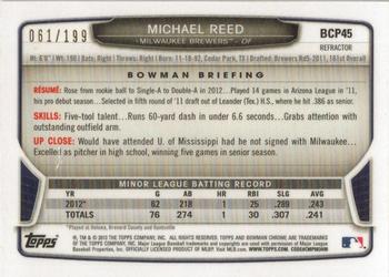 2013 Bowman - Chrome Prospects Purple Refractors #BCP45 Michael Reed Back