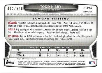 2013 Bowman - Chrome Prospects Refractors #BCP55 Todd Kibby Back