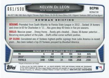 2013 Bowman - Chrome Prospects Refractors #BCP86 Kelvin DeLeon Back