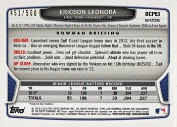 2013 Bowman - Chrome Prospects Refractors #BCP93 Ericson Leonora Back