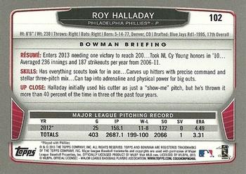 2013 Bowman - Gold #102 Roy Halladay Back
