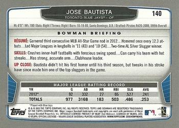 2013 Bowman - Gold #140 Jose Bautista Back