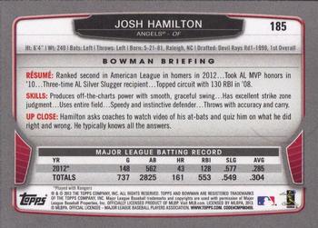 2013 Bowman - Gold #185 Josh Hamilton Back