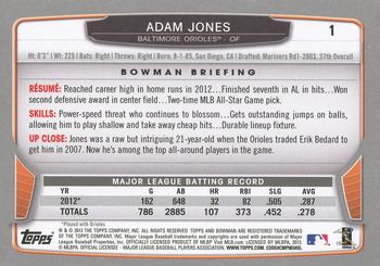 2013 Bowman - Gold #1 Adam Jones Back