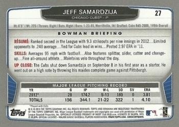 2013 Bowman - Gold #27 Jeff Samardzija Back