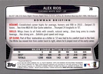 2013 Bowman - Gold #36 Alex Rios Back