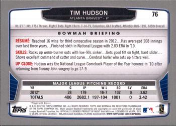 2013 Bowman - Gold #76 Tim Hudson Back