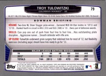 2013 Bowman - Gold #79 Troy Tulowitzki Back