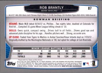 2013 Bowman - Gold #87 Rob Brantly Back