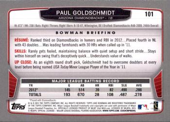 2013 Bowman - Gold #101 Paul Goldschmidt Back