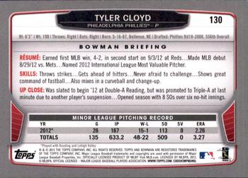 2013 Bowman - Gold #130 Tyler Cloyd Back