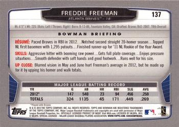 2013 Bowman - Gold #137 Freddie Freeman Back