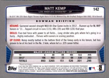 2013 Bowman - Gold #142 Matt Kemp Back