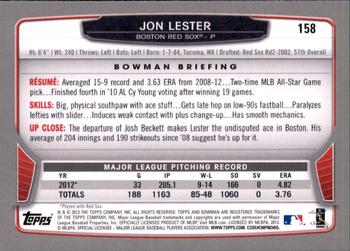 2013 Bowman - Gold #158 Jon Lester Back