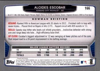 2013 Bowman - Gold #166 Alcides Escobar Back
