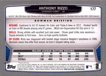 2013 Bowman - Gold #177 Anthony Rizzo Back