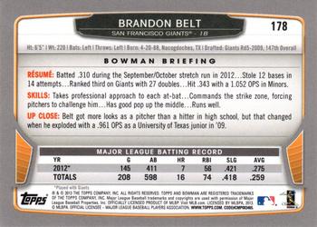 2013 Bowman - Gold #178 Brandon Belt Back