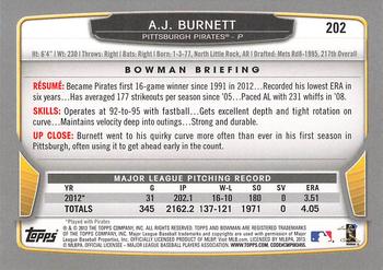2013 Bowman - Gold #202 A.J. Burnett Back
