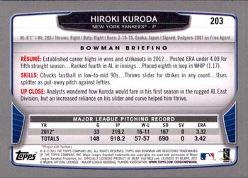 2013 Bowman - Gold #203 Hiroki Kuroda Back