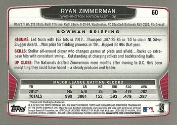 2013 Bowman - Gold #60 Ryan Zimmerman Back