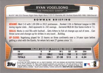 2013 Bowman - Hometown #16 Ryan Vogelsong Back