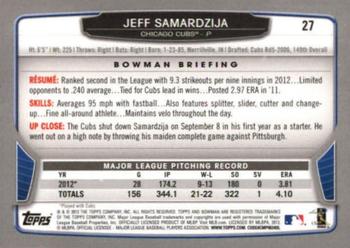2013 Bowman - Hometown #27 Jeff Samardzija Back