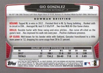 2013 Bowman - Hometown #38 Gio Gonzalez Back