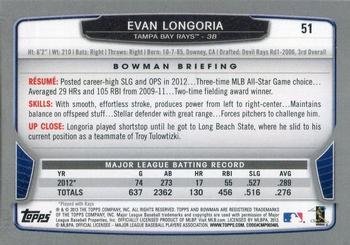 2013 Bowman - Hometown #51 Evan Longoria Back