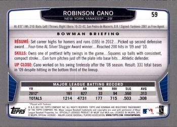 2013 Bowman - Hometown #59 Robinson Cano Back