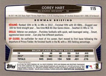 2013 Bowman - Hometown #115 Corey Hart Back