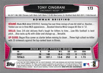 2013 Bowman - Hometown #173 Tony Cingrani Back