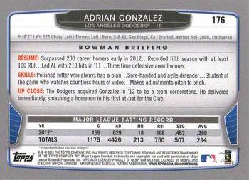 2013 Bowman - Hometown #176 Adrian Gonzalez Back