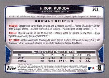 2013 Bowman - Hometown #203 Hiroki Kuroda Back