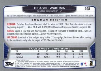 2013 Bowman - Hometown #208 Hisashi Iwakuma Back