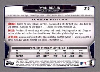 2013 Bowman - Hometown #210 Ryan Braun Back
