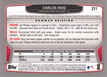 2013 Bowman - Hometown #211 Carlos Ruiz Back